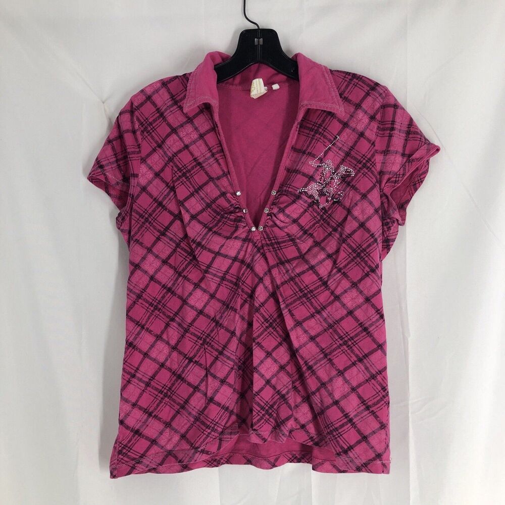 Beverly Hills Polo Club Size Large Misses Short Sleeve Pink Polo Tee